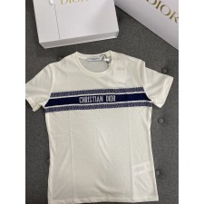 디올 화이트 & 네이비 블루 코튼 저지 티셔츠