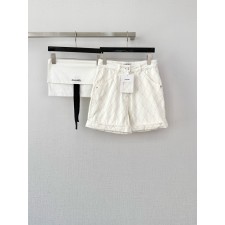 샤넬 화이트 퀼팅 데님 카고 반바지