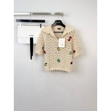 샤넬 코코비치 노티컬 씨 참 크로셰 폴로 니트 탑